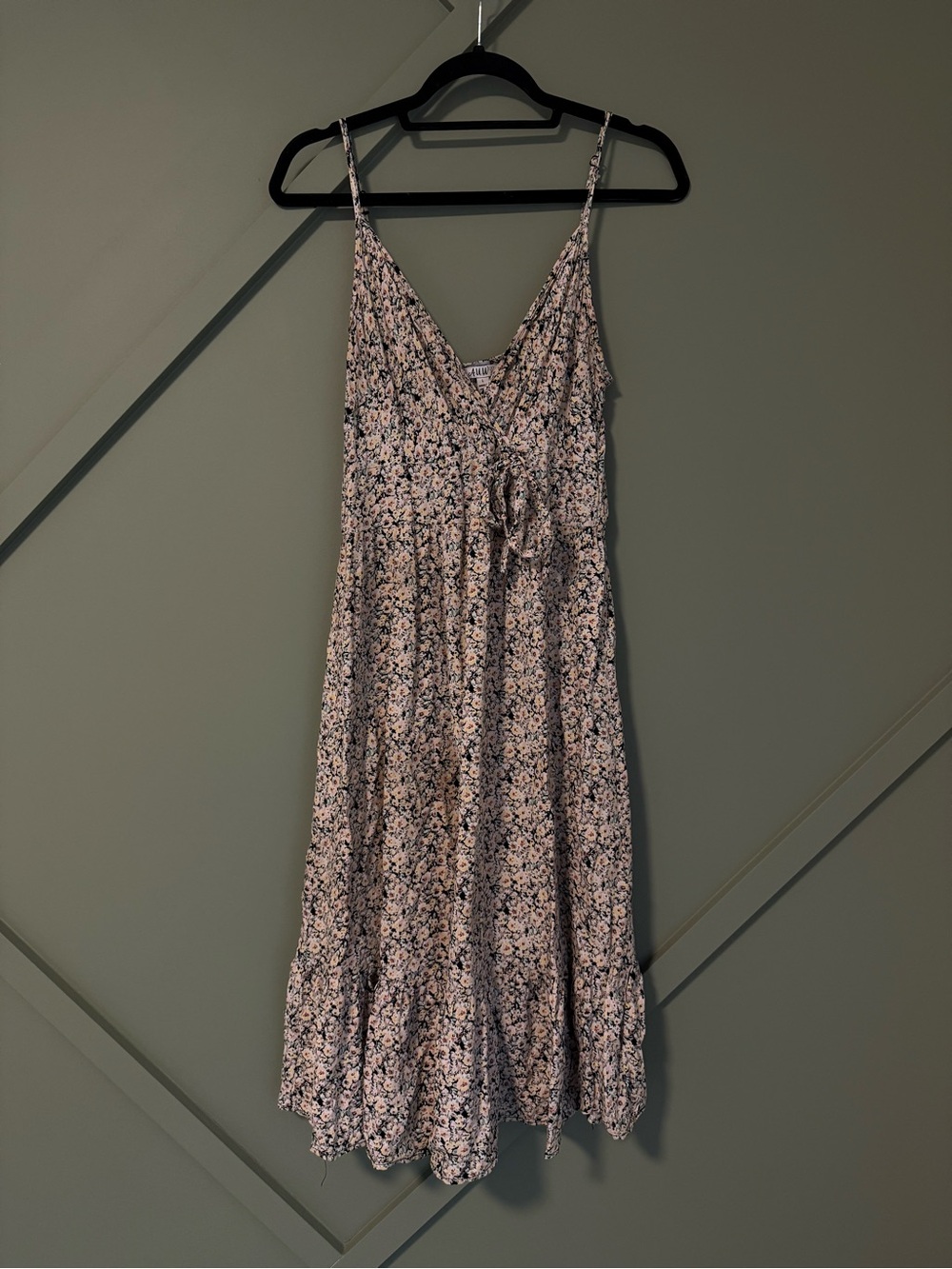 Yellow  Floral Spaghetti-Strap Midi Dress